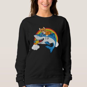 Cat Riding Shark Eating Cheese With Rainbow For Ca Sweatshirt