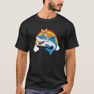 Cat Riding Shark Eating Eggs With Rainbow For Egg T-Shirt
