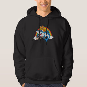 Cat Riding Shark Eating Sushi With Rainbow For Cat Hoodie