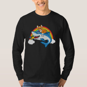 Cat Riding Shark Eating Tacos With Rainbow For Tac T-Shirt