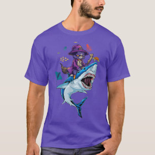 Cat Riding Shark Halloween Kids Boys Girls 1074 T-Shirt
