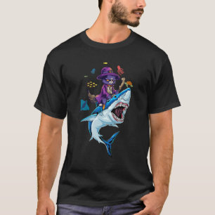 Cat Riding Shark Halloween Kids Boys Girls T-Shirt