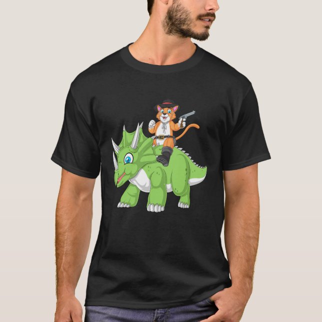cat riding triceratops T-Shirt (Front)