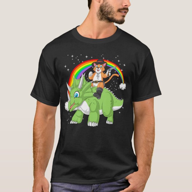 cat riding triceratops T-Shirt (Front)