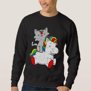 Cat Riding Unicorn Autism Awareness Cute Puzzle Pi Sweatshirt