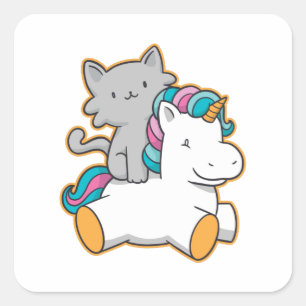 CAT RIDING UNICORN SQUARE STICKER