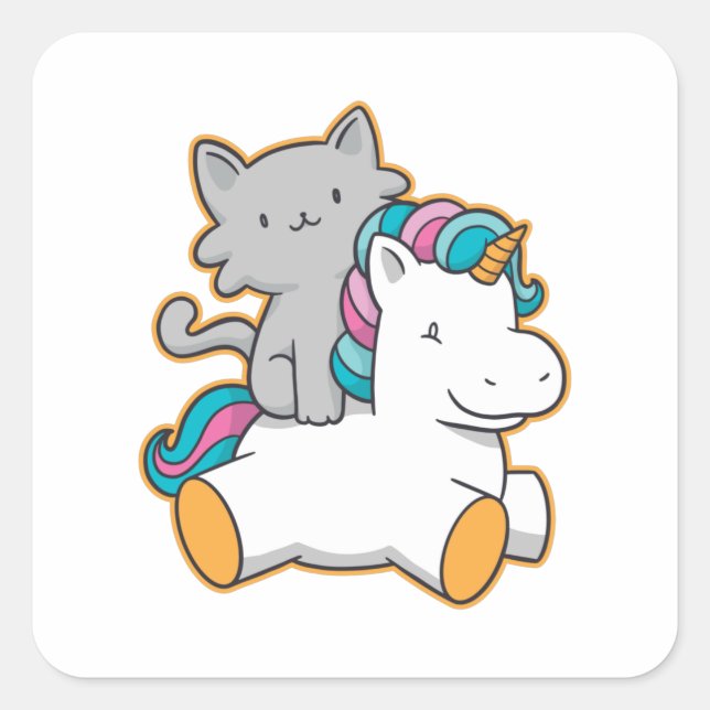 CAT RIDING UNICORN SQUARE STICKER (Front)