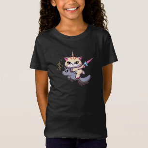 Cat Riding Unicorn With Holding Magic Wand T-Shirt