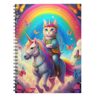 Cat Riding Unicorn with Rainbows and Butterflies Notebook