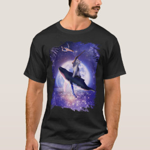 Cat Riding Whale In Space Moon T-Shirt
