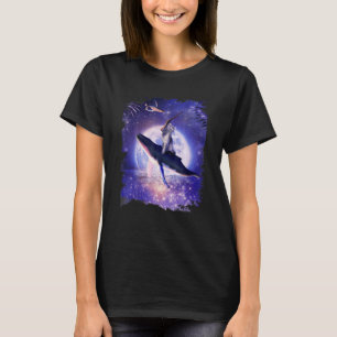 Cat Riding Whale In Space Moon T-Shirt