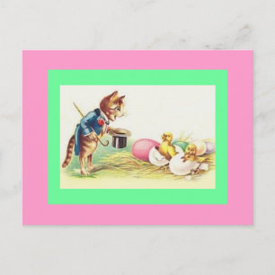 Cat Ringmaster & Easter Chicks Holiday Postcard