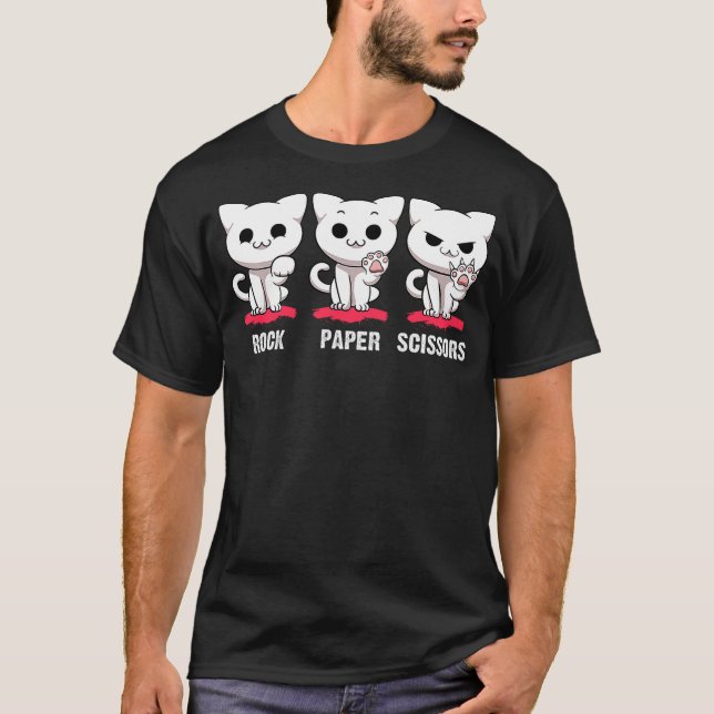 Cat Rock Paper Scissors Cute Cat Paws Funny Cat Ki T-Shirt (Front)
