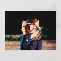 Cat rocker dressed up in leather jacket