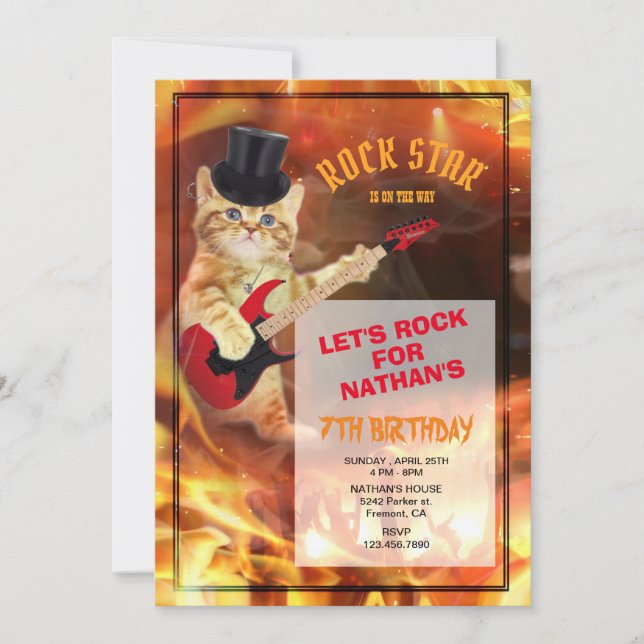 Cat Rockstar Cool Invitation (Front)