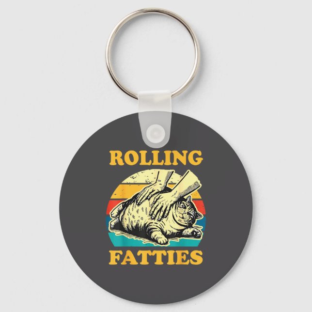 Cat Rolling Fatties Funny For Men Women  Key Ring (Front)