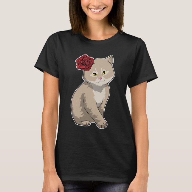 Cat Rose Flower T-Shirt (Front)