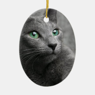 Cat Russian Blue Look Eyes Grey Pet Ceramic Tree Decoration