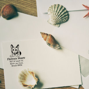 Cat Russian Blue Return Address  Rubber Stamp