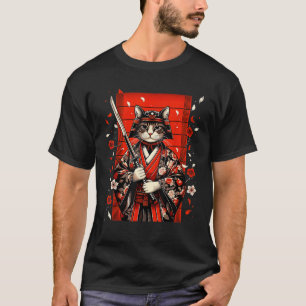 Cat Samurai Anime Kawaii Japanese Warrior Cats Gif T-Shirt
