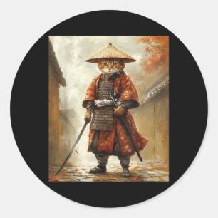 Cat Samurai Japan Japanese Funny Graphic Classic Round Sticker
