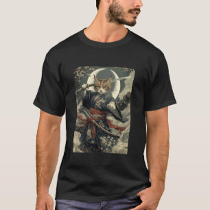 Cat Samurai Japanese Kanagawa Wave Funny Cats T-Shirt