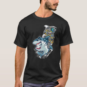 Cat Samurai Riding On Shark Workmanship Japanese P T-Shirt