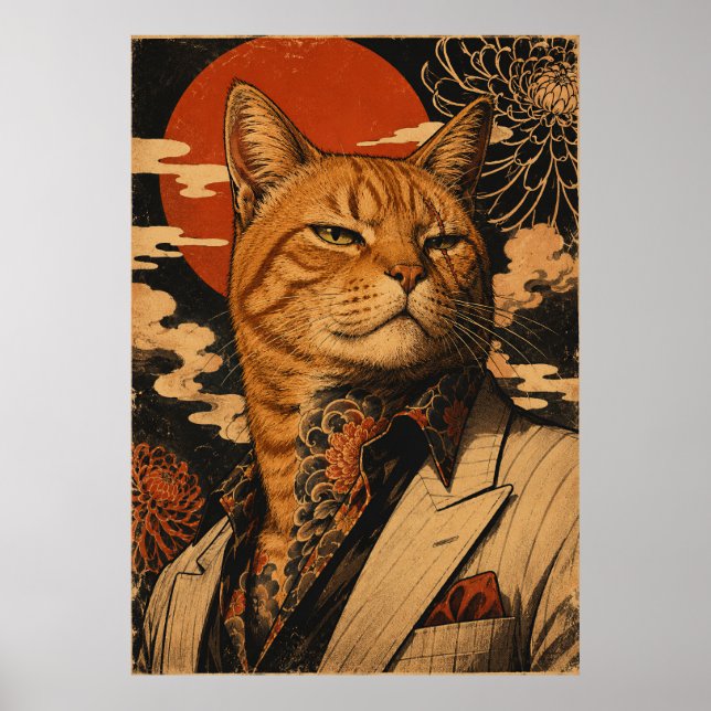 Cat Samurai Vintage Japanese Poster  (Front)