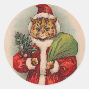 Cat Santa by Louis Wain Classic Round Sticker