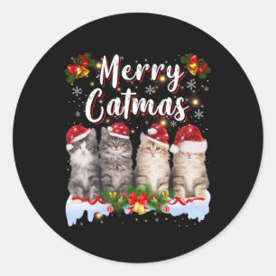 Cat santa christmas family matching merry catmas p classic round sticker