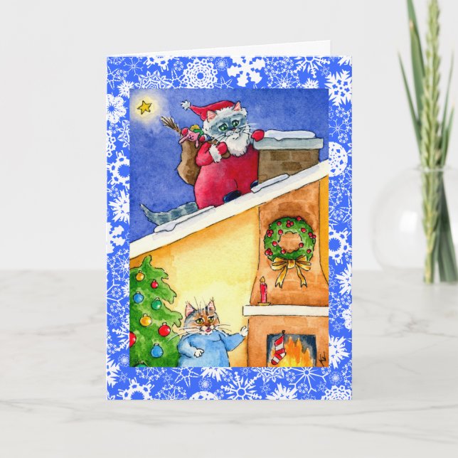 Cat Santa Christmas or Holiday card (Front)