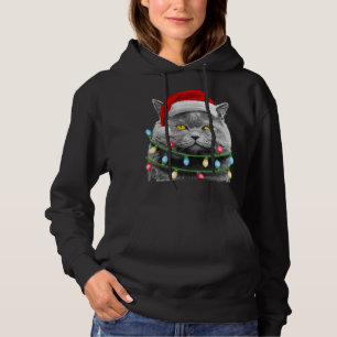 Cat Santa Christmas Tree Lights Xmas Girls Boys Me Hoodie