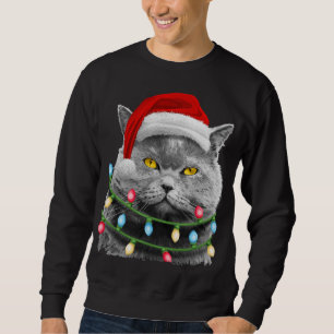 Cat Santa Christmas Tree Lights Xmas Girls Boys Me Sweatshirt