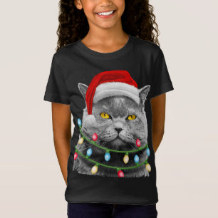 Cat Santa Christmas Tree Lights Xmas Meowy Catmas T-Shirt