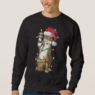 Cat Santa Claus Hat Christmas Lights Funny Cat Xma Sweatshirt