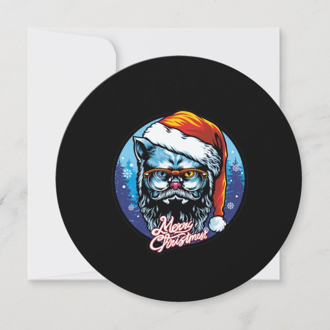 Cat Santa Claus wishes Merry Christmas Holiday Card (Front)