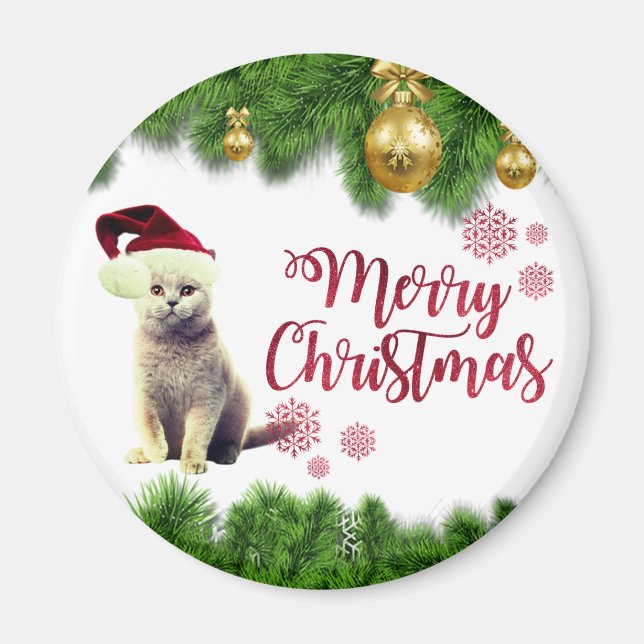 Cat,Santa Hat,Christmas Balls Magnet (Front)