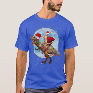 Cat Santa Hat Riding Dinosaur T re Moon Christmas T-Shirt