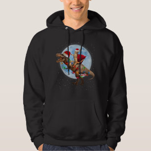 Cat Santa Hat Riding Dinosaur T rex Moon Christmas Hoodie