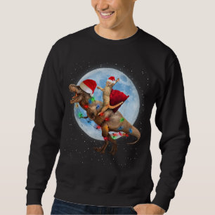 Cat Santa Hat Riding Dinosaur T rex Moon Christmas Sweatshirt