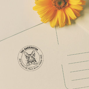 Cat Savannah Family Return Address Rubber Stamp