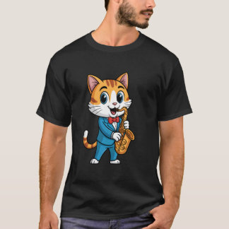 Cat Saxophonist Playing Saxophone Kitten Cat Music T-Shirt