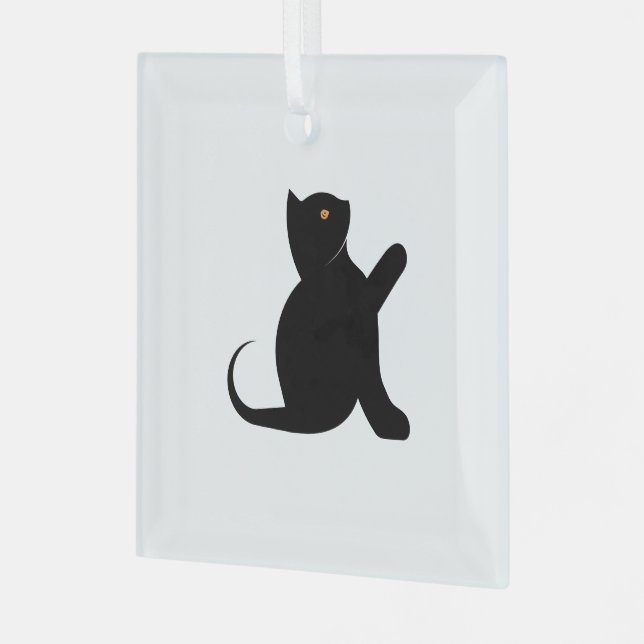 Cat Saying Hello Glass Tree Decoration (Front Left)