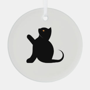 Cat Saying Hello Glass Tree Decoration