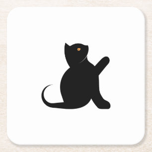 Cat Saying Hello Square Paper Coaster