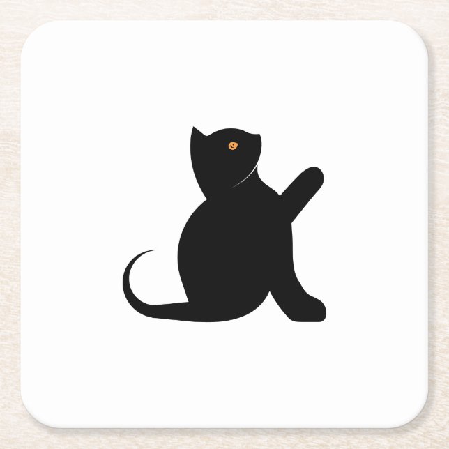 Cat Saying Hello Square Paper Coaster (Front)