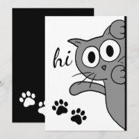 Cat Saying Hi Hello Paw Print Grey Flat Card