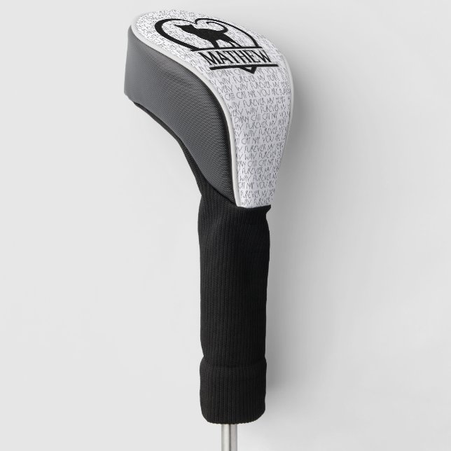 Cat Sayings and Silhouette Heart Split Monogram Golf Head Cover (Angled)