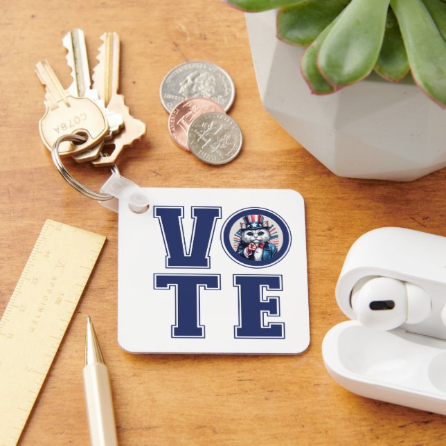 Cat Says Vote Key Ring (Desk)