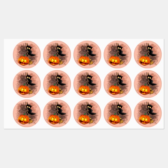 Cat Scared by Pumpkin Fun Halloween Character (Sheet)